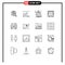 Pack of 16 Modern Outlines Signs and Symbols for Web Print Media such as trade, show, ruler, concert, disco