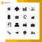 Pack of 16 Modern Solid Glyphs Signs and Symbols for Web Print Media such as battery, molecule, creative, atom, thinking