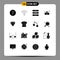 Pack of 16 Modern Solid Glyphs Signs and Symbols for Web Print Media such as jewelry, diamond, drawer, mask, entertainment