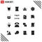 Pack of 16 Modern Solid Glyphs Signs and Symbols for Web Print Media such as party, message, sport, mail, gear