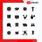 Pack of 16 Modern Solid Glyphs Signs and Symbols for Web Print Media such as presentation, graph, flower, chart, signal