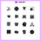 Pack of 16 Modern Solid Glyphs Signs and Symbols for Web Print Media such as teamwork, production, studio, people, device smart
