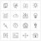 Pack of 16 Universal Line Icons for Web Applications talkie, talkie, labour, outdoor, travel