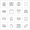 Pack of 16 Universal Line Icons for Web Applications video player, p, world, circle, select