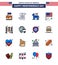 Pack of 16 USA Independence Day Celebration Flat Filled Lines Signs and 4th July Symbols such as household; usa; donkey; flag; day