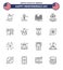 Pack of 16 USA Independence Day Celebration Lines Signs and 4th July Symbols such as heart; cross; bridge; american; tourism