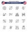 Pack of 16 USA Independence Day Celebration Lines Signs and 4th July Symbols such as war; army; shield; flying; kite