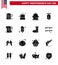 Pack of 16 USA Independence Day Celebration Solid Glyphs Signs and 4th July Symbols such as paper; american; cake; ring;
