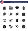 Pack of 16 USA Independence Day Celebration Solid Glyphs Signs and 4th July Symbols such as police; sign; heart; stage; usa