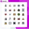 Pack of 25 creative Filled line Flat Colors of interior, zoom, power, search, media player