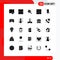 Pack of 25 creative Solid Glyphs of screen, cinematography, sweets, mute, mic