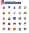 Pack of 25 creative USA Independence Day related Flat Filled Lines of bbq; food; alcohol; sign; police