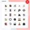 Pack of 25 Modern Filled line Flat Colors Signs and Symbols for Web Print Media such as pay cash, cash in hand, fire hose, spark,