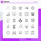 Pack of 25 Modern Lines Signs and Symbols for Web Print Media such as cpu, tree, balance, nature, landscape