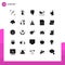 Pack of 25 Modern Solid Glyphs Signs and Symbols for Web Print Media such as alcoholic, shopping, certificate, crash, bicycle