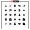 Pack of 25 Modern Solid Glyphs Signs and Symbols for Web Print Media such as eat, dessert, industrial, bakery, woman