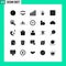 Pack of 25 Modern Solid Glyphs Signs and Symbols for Web Print Media such as growth, hand, jewelry, bag, signal