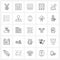 Pack of 25 Universal Line Icons for Web Applications building, heart, lunar, love, movies