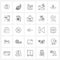 Pack of 25 Universal Line Icons for Web Applications downloading, drop box, construction, shopping, pin