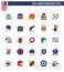 Pack of 25 USA Independence Day Celebration Flat Filled Lines Signs and 4th July Symbols such as receipt; usa; ball; party; cake