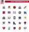 Pack of 25 USA Independence Day Celebration Flat Filled Lines Signs and 4th July Symbols such as white; house; western; building;