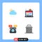 Pack of 4 creative Flat Icons of cloud, shop, sun, shop, telephone