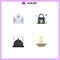 Pack of 4 creative Flat Icons of email, service, encryption, food, fire