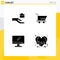 Pack of 4 creative Solid Glyphs of folder, imac, cart, computer, bleeding