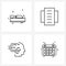 Pack of 4 Universal Line Icons for Web Applications bed, brain, rest, list, calendar