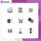 Pack of 9 creative Flat Colors of internet, music, chart, hobby, trend