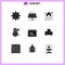 Pack of 9 creative Solid Glyphs of development, woman, garbage, fashion, butterfly