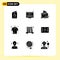 Pack of 9 creative Solid Glyphs of files, shopping, coder, cloth, paper