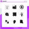 Pack of 9 creative Solid Glyphs of globe, globe, monitor, global security, food