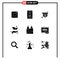 Pack of 9 creative Solid Glyphs of interview, startup, mobile, investment, web