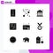 Pack of 9 creative Solid Glyphs of music, audio, fall, printing, money