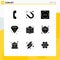 Pack of 9 creative Solid Glyphs of online, buffer, business, layers, arrange