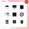 Pack of 9 creative Solid Glyphs of space, pie, thanks, chart, android