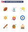 Pack of 9 creative USA Independence Day related Flats of food; police sign; camping; star; men