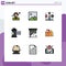 Pack of 9 Modern Filledline Flat Colors Signs and Symbols for Web Print Media such as coding, roll, life, photo, camera