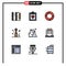 Pack of 9 Modern Filledline Flat Colors Signs and Symbols for Web Print Media such as lab, tube, chart, party, guitar