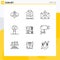 Pack of 9 Modern Outlines Signs and Symbols for Web Print Media such as cityscape, tree, commerce, vegetable, food