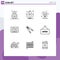 Pack of 9 Modern Outlines Signs and Symbols for Web Print Media such as crimping, building, equipment, plier, kitchen