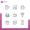 Pack of 9 Modern Outlines Signs and Symbols for Web Print Media such as gold, finance, offer, coins, machine