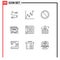 Pack of 9 Modern Outlines Signs and Symbols for Web Print Media such as healthcare, debit, deny, credit, banking