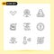 Pack of 9 Modern Outlines Signs and Symbols for Web Print Media such as rescue, help, school, camping, data