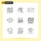 Pack of 9 Modern Outlines Signs and Symbols for Web Print Media such as sale label, label, mail, bag, fight