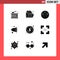 Pack of 9 Modern Solid Glyphs Signs and Symbols for Web Print Media such as dollar, circle, mineral, speaker, half