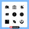 Pack of 9 Modern Solid Glyphs Signs and Symbols for Web Print Media such as key, target, murder, lock, play