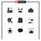 Pack of 9 Modern Solid Glyphs Signs and Symbols for Web Print Media such as lock, money, fitness, dollar, business