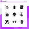 Pack of 9 Modern Solid Glyphs Signs and Symbols for Web Print Media such as microchip, party, love, ornaments, event